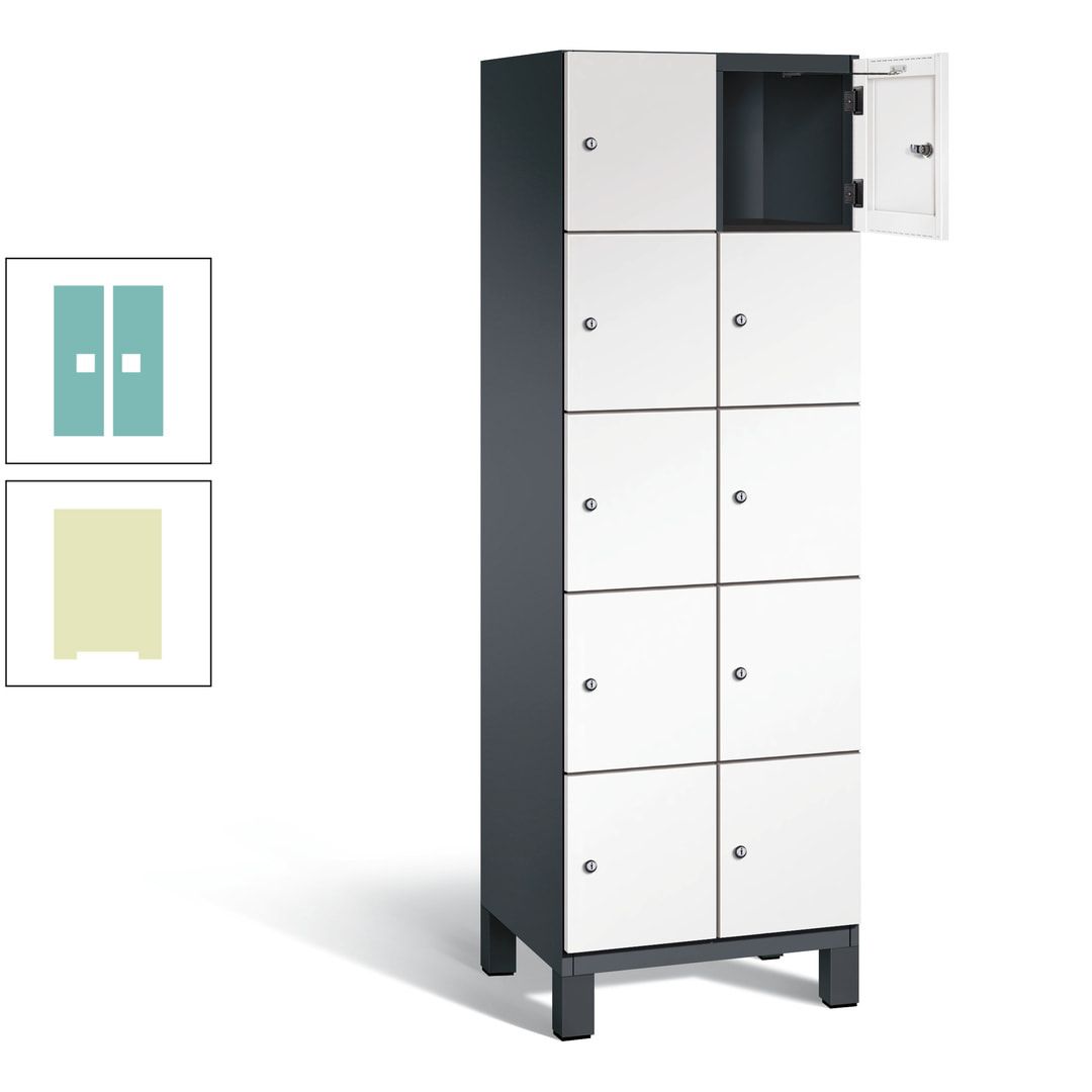 Fächerschrank, Stahlschrank, 10 Fächer, Türöffnungsbegrenzer, Füße, 1.980 x 600 x 525 mm (HxBxT), Korpus anthrazitgrau, Front anthrazitgrau