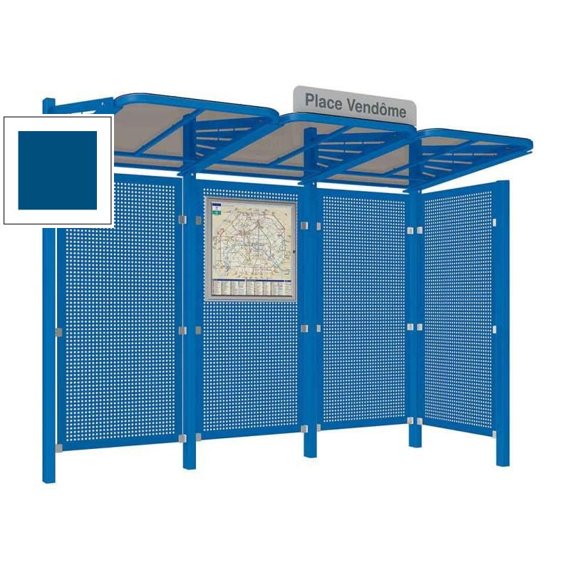 Buswartehalle - Unterstand - Stahlblech Verkleidung rechts - Fahrplankasten - Haltestellenschild - 2.200 x 3.000 x 1.500 mm (HxBxT) - enzianblau