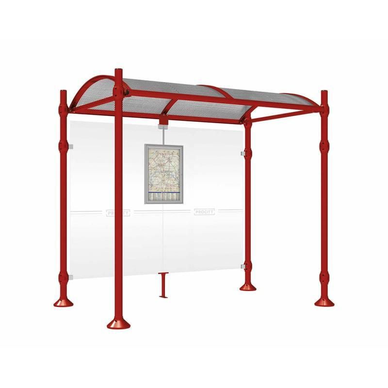 Buswartehalle, Unterstand, 2.500 x 2.500 x 1.600 mm (HxBxT), Kopfmodell Agora, ESG, Fahrplanschaukasten, Farbe enzianblau