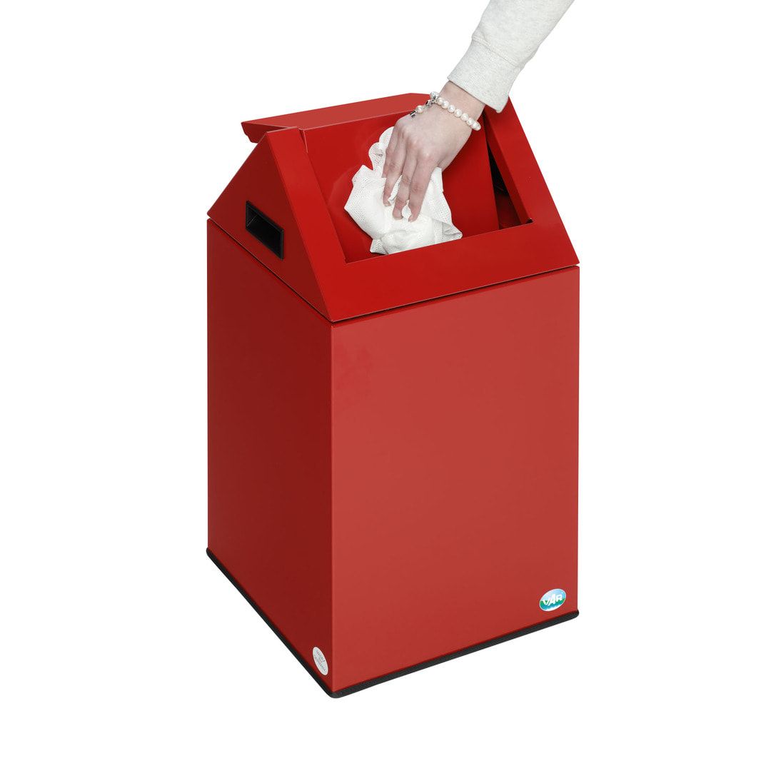 Selbstlöschender Putzwollkasten - Einwurfklappe mit Fußpedal - 43 l - 760 x 405 x 475 mm (HxBxT) - feuerrot