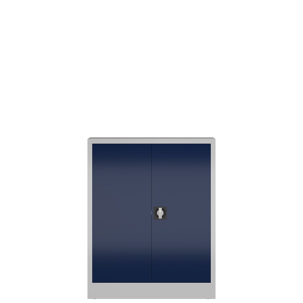 Aktenschrank, Büroschrank, abschließbar, Flügeltüren, 2 Fachböden, 1.200 x 920 x 420 mm (HxBxT), Stahl, Korpus und Türen lichtgrau