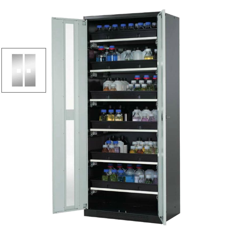 Chemikalienschrank - Flügeltüren - 4 Tablarauszüge - 1.950 x 810 x 520 mm (HxBxT) - anthrazitgrau/enzianblau