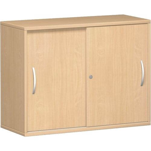 Anstell-Schiebetürenschrank, Holz, 2 Ordnerhöhen, Einlegeboden, Stellfüße, 720 x 1.000 x 425 mm (HxBxT), Frontfarbe Ahorn, Korpusfarbe Ahorn