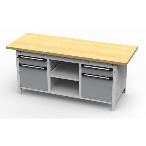 OTTOKIND Werkbank - bündig Arbeitsplatte - 850 x 1.695 x 750 mm (HxBxT) - 2 Schubladen - 2 Schränke - 2 Ablageböden - lichtgrau