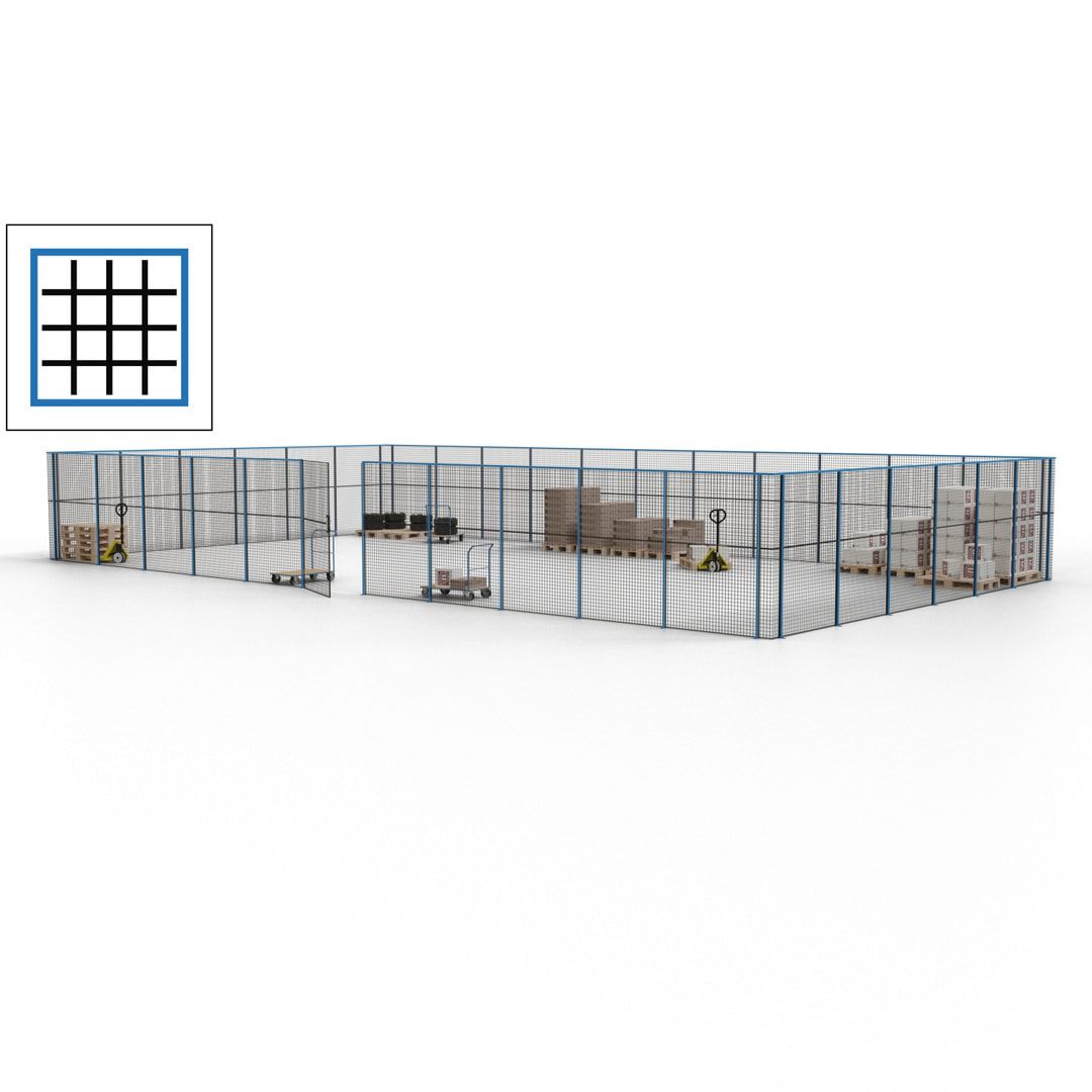 Maschinen Schutzgitter - Hallentrennwand - Sicherheitszaun - Tür - 51 m - 2.200 x 16.900 x 9.400 mm (HxBxT) - enzianblau