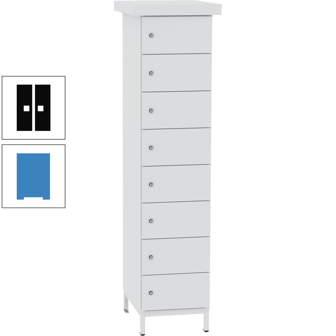 Akkuschrank, Batterieladeschrank, 8 Fächer, Schutzart IP54, Schuko, 1.855 x 400x 570 mm (HxBxT), Korpusfarbe anthrazitgrau, Frontfarbe anthrazitgrau