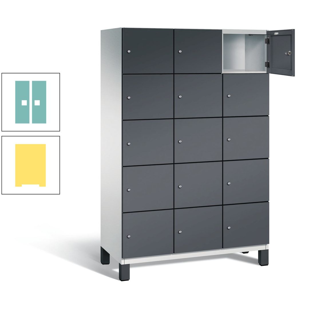 Fächerschrank, Stahlschrank, 15 Fächer, Türöffnungsbegrenzer, Füße, 1.980 x 1.200 x 525 mm (HxBxT), Korpus anthrazitgrau, Front anthrazitgrau