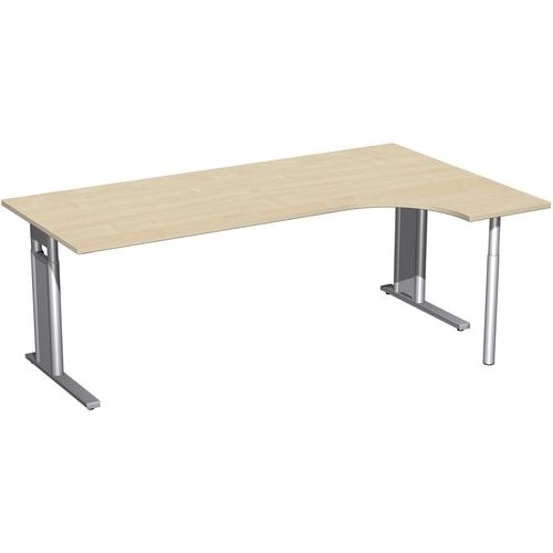 Eckschreibtisch, Ecke rechts, Füße einseitig verkürzt, C-Fuß Pro, höhenverstellbar, 680-820 x 1.600 x 1.200 mm (HxBxT), Dekor Ahorn