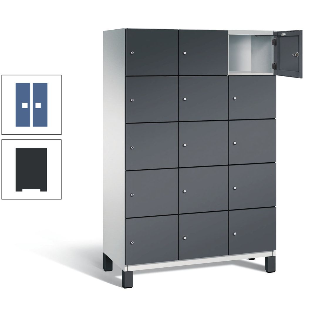 Fächerschrank, Stahlschrank, 15 Fächer, Türöffnungsbegrenzer, Füße, 1.980 x 1.200 x 525 mm (HxBxT), Korpus anthrazitgrau, Front anthrazitgrau