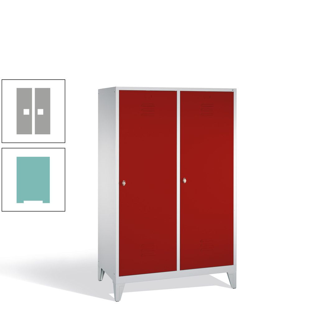 Doppel-Spind mit 2 Großtüren, Garderobenschrank mit Füßen, 4 Abteile a 300 mm, Korpus anthrazitgrau, Tür anthrazitgrau, 1.850 x 1.190 x 500 mm (HxBxT)