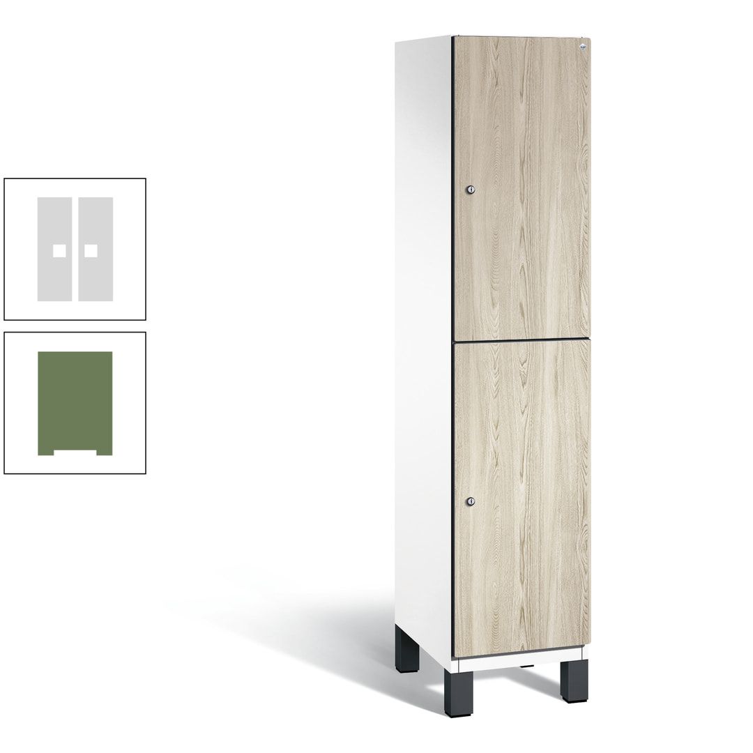 Fächerschrank, Garderobenschrank, mit Füßen, 1 Abteile, 1.980 x 400 x 525 mm (HxBxT), Korpus anthrazitgrau, Tür Donau-Ahorn
