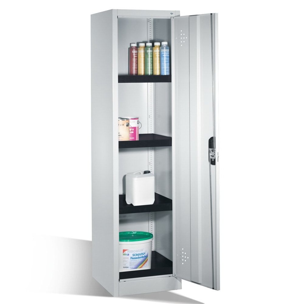 C+P Umweltschrank mit 4 Wannenböden, für wassergefährdende Stoffe, mit Flügeltür, 1.950 x 500 x 500 mm (HxBxT), Farbe lichtgrau