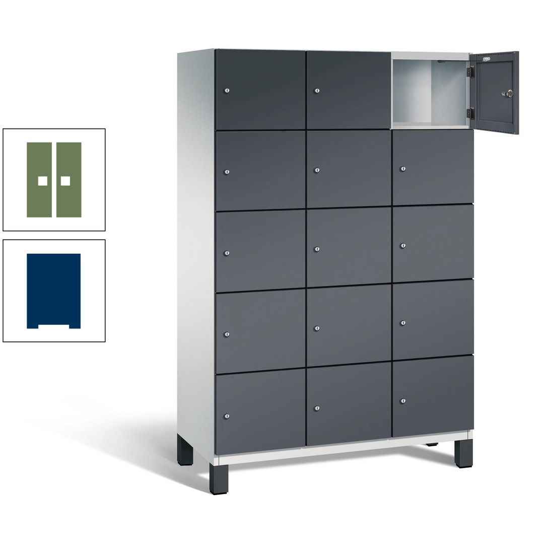 Fächerschrank, Stahlschrank, 15 Fächer, Türöffnungsbegrenzer, Füße, 1.980 x 1.200 x 525 mm (HxBxT), Korpus anthrazitgrau, Front anthrazitgrau