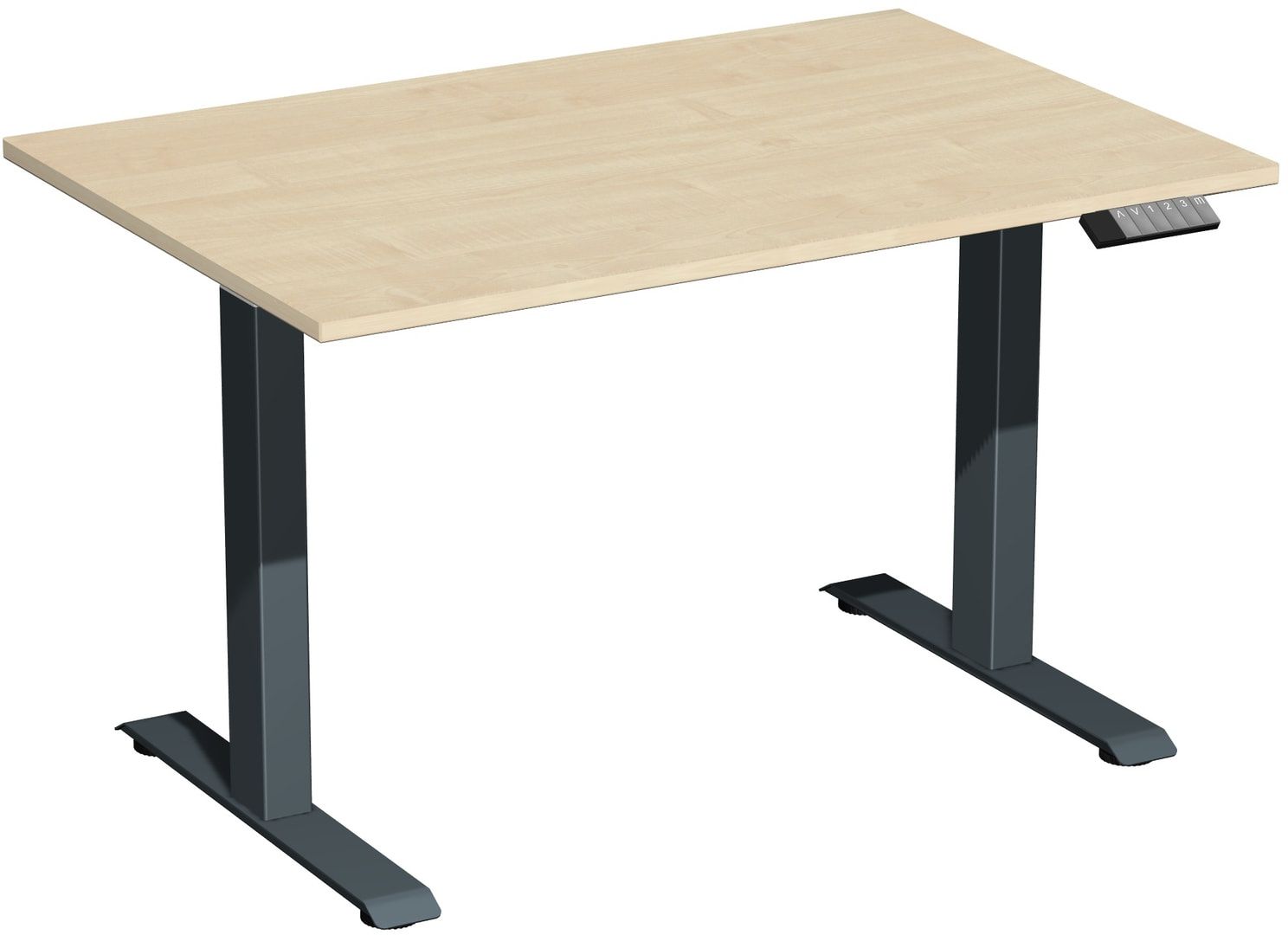 Schreibtisch, rechteckig, Elevate Plus, elektronisch höhenverstellbar, 630 - 1.280 x 1.200 x 800 mm (HxBxT), Gestell anthrazit, Dekor Ahorn