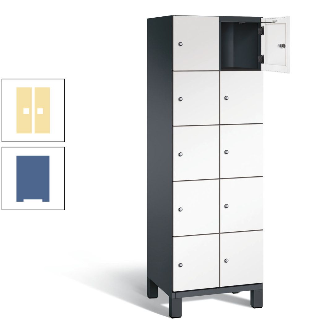 Fächerschrank, Stahlschrank, 10 Fächer, Türöffnungsbegrenzer, Füße, 1.980 x 600 x 525 mm (HxBxT), Korpus anthrazitgrau, Front anthrazitgrau