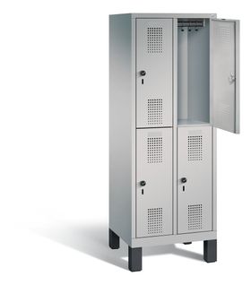 Schließfachschrank für Grundschulen, Fächerschrank, 2 Abteile, 4 Fächer, Füße, 1.650 x 610 x 500 mm (HxBxT), Korpus anthrazitgrau