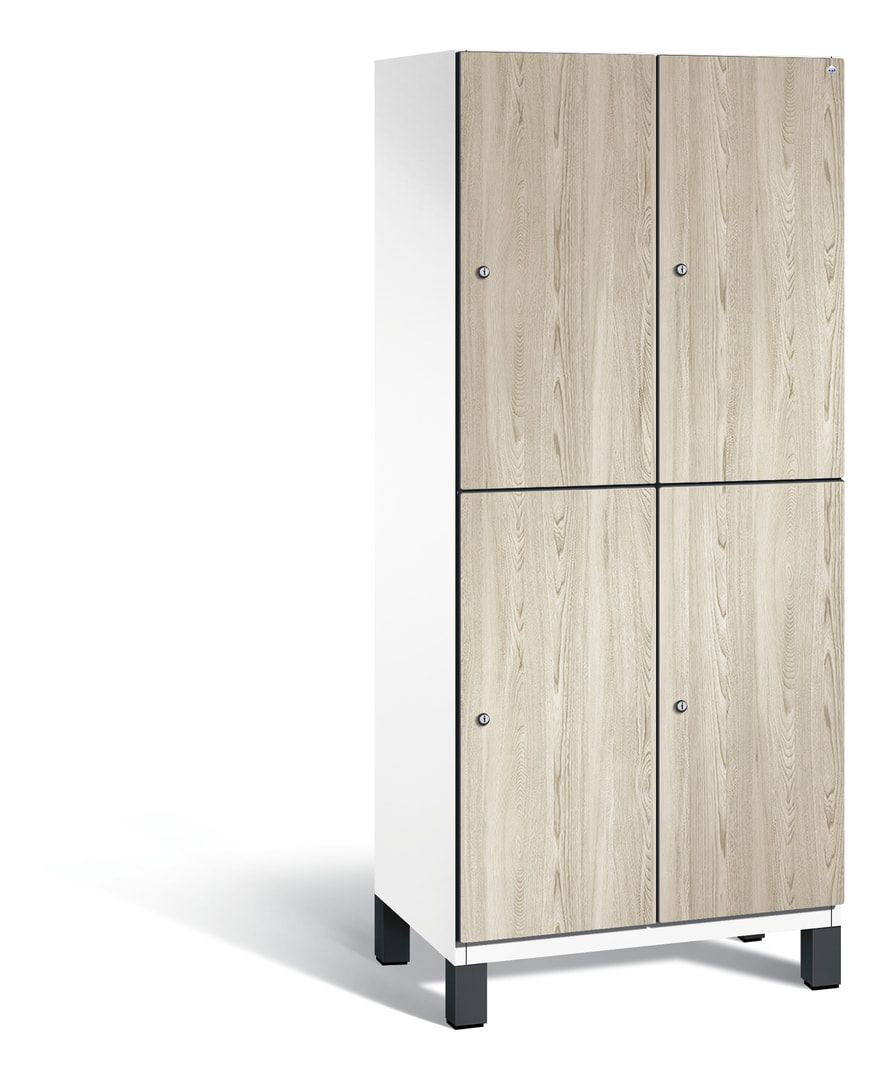 Fächerschrank, Garderobenschrank, mit Füßen, 2 Abteile, 1.980 x 800 x 525 mm (HxBxT), Korpus anthrazitgrau, Tür Donau-Ahorn