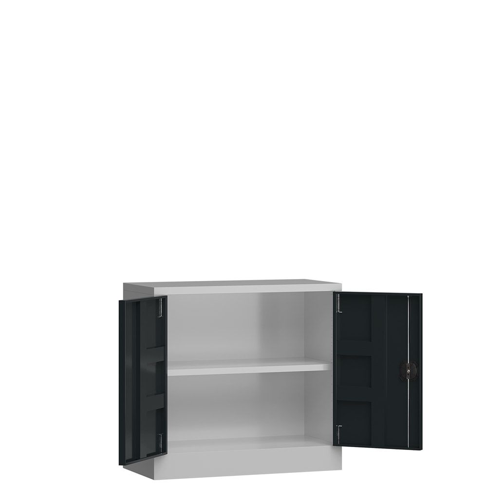 Aktenschrank, Büroschrank, abschließbar, Flügeltüren, 1 Fachboden, 750 x 800 x 380 mm (HxBxT), Stahl, Korpus und Türen lichtgrau