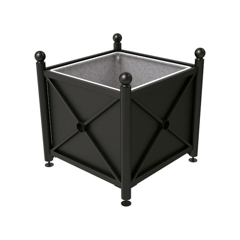 Pflanzbehälter, fvz.Stahl, innen feuerverzinkt, Verladungsgriffe, verstellbare Füße, Kopf Agora, 900 x 1.000 x 1.000 mm (HxBxT), enzianblau