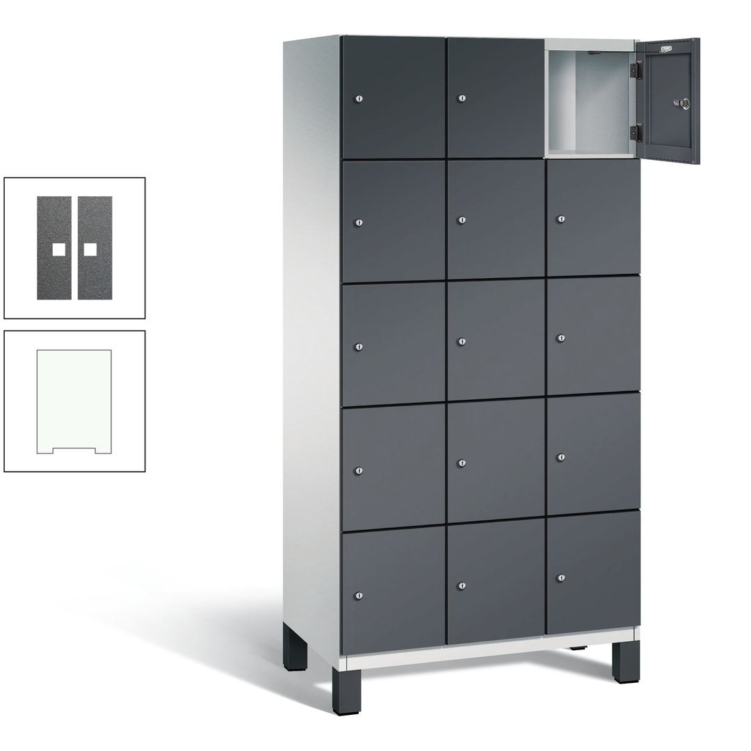 Fächerschrank, Stahlschrank, 15 Fächer, Türöffnungsbegrenzer, Füße, 1.980 x 900 x 525 mm (HxBxT), Korpus anthrazitgrau, Front anthrazitgrau
