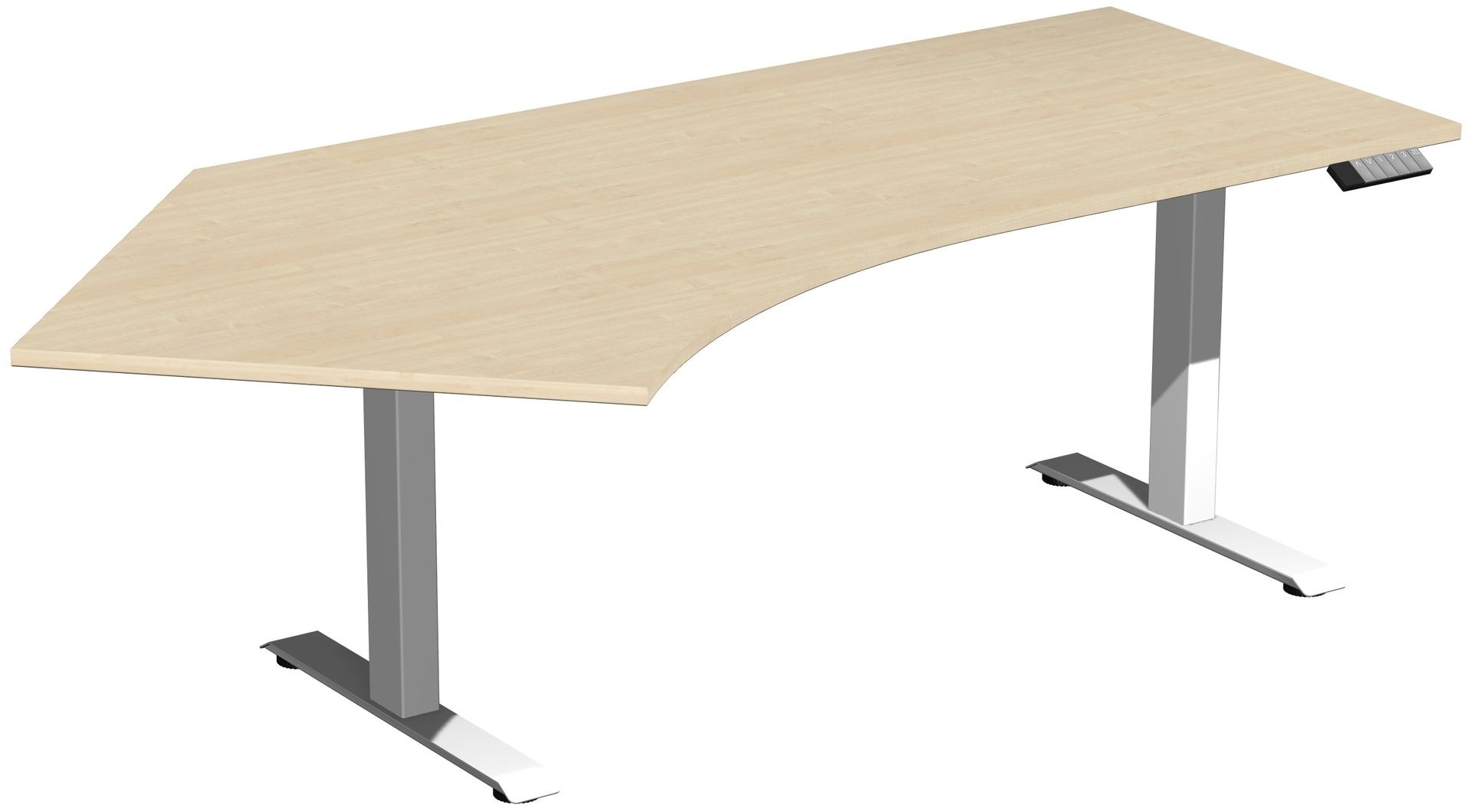 Winkelschreibtisch, Winkel links, Elevate Basic, elektronisch höhenverstellbar, 730 - 1.230 x 2.166 x 1.130 mm (HxBxT), Gestell anthrazit, Dekor Ahorn