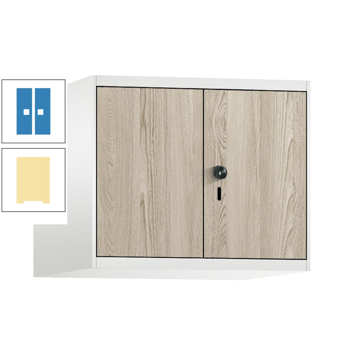 Aufsatzschrank, Schrankaufsatz, Türen paarweise, 2 Fächer a 300 mm, Farbe Pastellgelb, Tür anthrazitgrau , 500 x 600 x 500 mm (HxBxT)