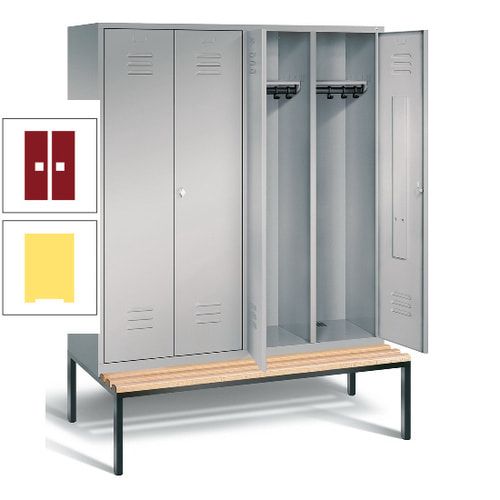 Doppel-Spindschrank, Buche Sitzbank untergebaut, 4 Abteile a 400 mm, Korpus lichtgrau, Tür anthrazitgrau, 2.090 x 1.590 x 815 mm (HxBxT)