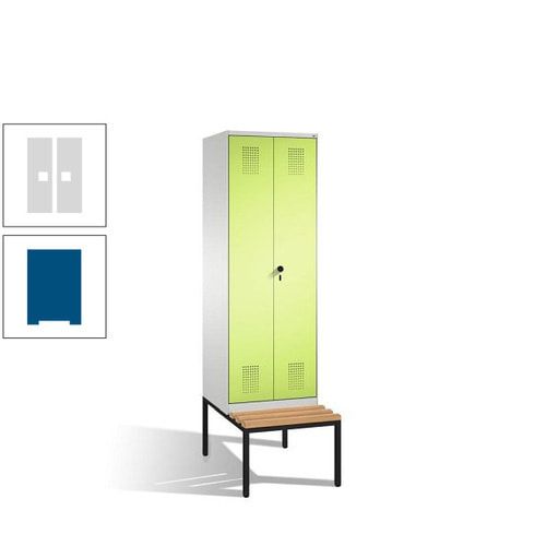 Doppel-Spind, Garderobenschrank, Buche Sitzbank untergebaut, 2 Abteile a 300 mm, Korpus anthrazitgrau, Tür anthrazitgrau, 2.090 x 600 x 815 mm (HxBxT)