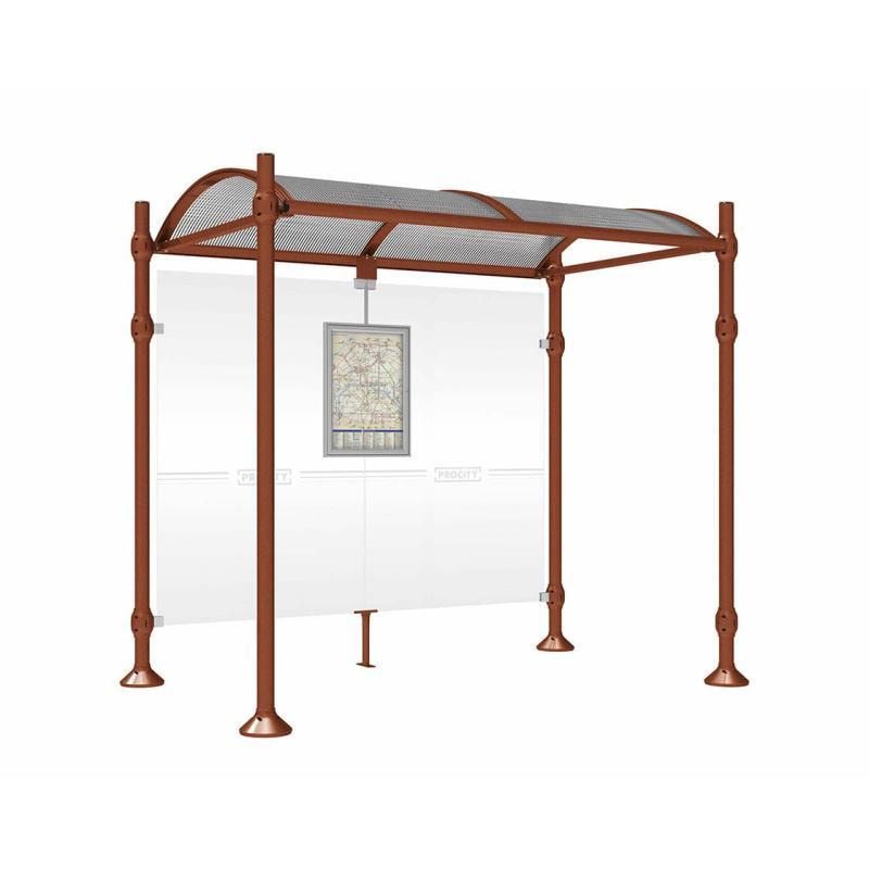 Buswartehalle, Unterstand, 2.500 x 2.500 x 1.600 mm (HxBxT), Kopfmodell Agora, ESG, Fahrplanschaukasten, Farbe enzianblau