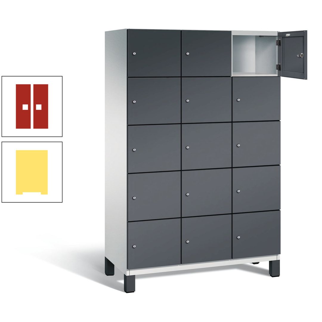 Fächerschrank, Stahlschrank, 15 Fächer, Türöffnungsbegrenzer, Füße, 1.980 x 1.200 x 525 mm (HxBxT), Korpus anthrazitgrau, Front anthrazitgrau