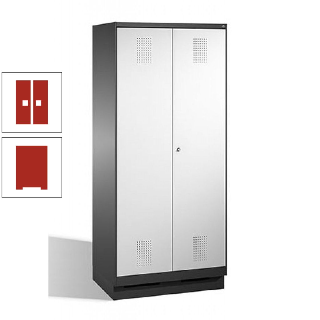 Doppel-Spind, Doppeltüren, Garderobenschrank mit Sockel, 2 Abteile a 400 mm, Korpus anthrazitgrau, Tür anthrazitgrau, 1.800 x 800 x 500 mm (HxBxT)