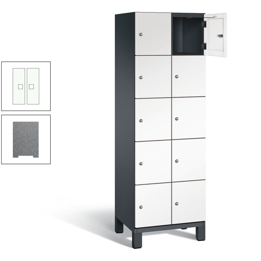 Fächerschrank, Stahlschrank, 10 Fächer, Türöffnungsbegrenzer, Füße, 1.980 x 600 x 525 mm (HxBxT), Korpus anthrazitgrau, Front anthrazitgrau