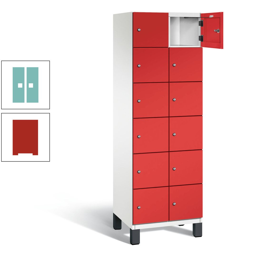 Fächerschrank, Stahlschrank, 12 Fächer, Türöffnungsbegrenzer, Füße, 1.980 x 600 x 525 mm (HxBxT), Korpus anthrazitgrau, Front anthrazitgrau