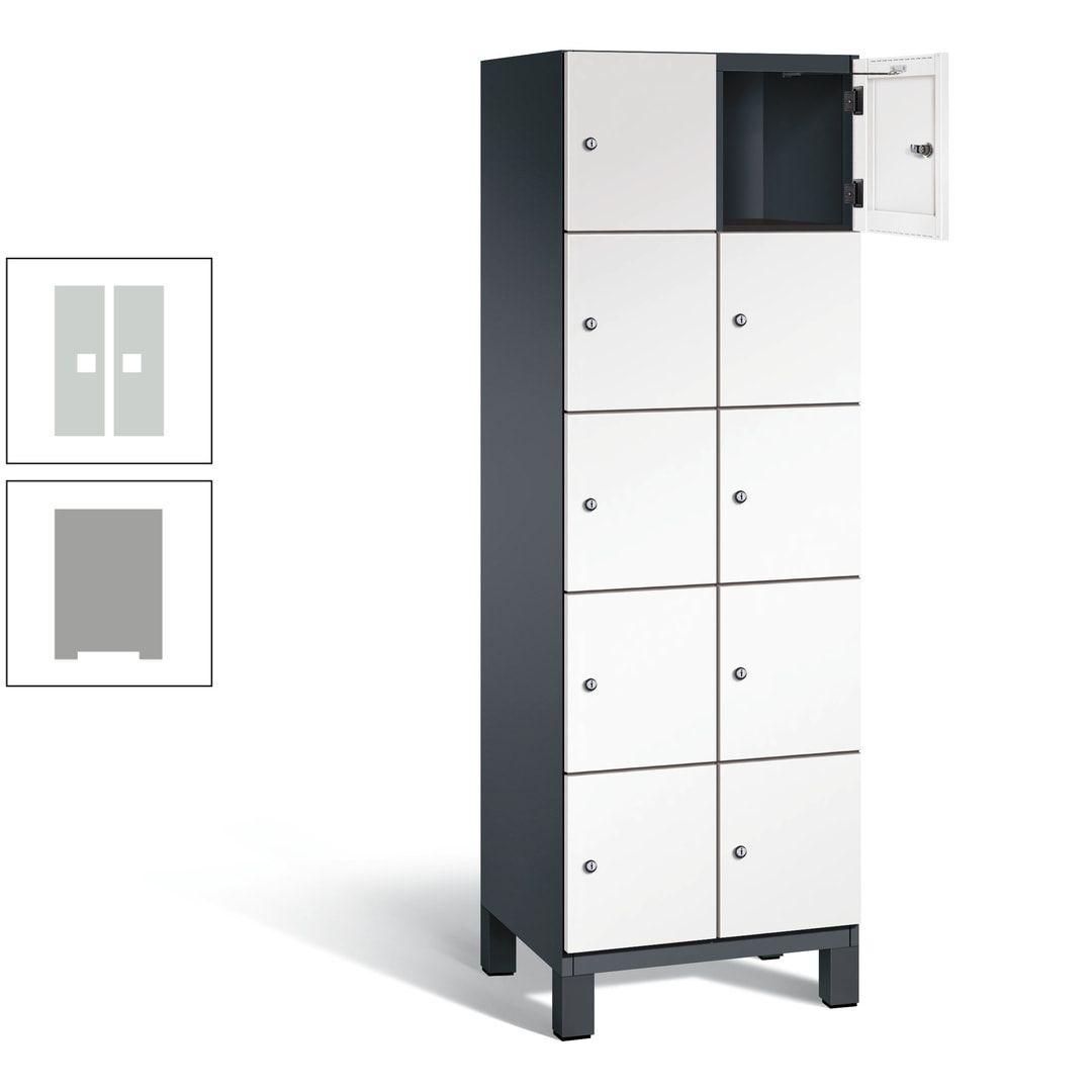 Fächerschrank, Stahlschrank, 10 Fächer, Türöffnungsbegrenzer, Füße, 1.980 x 600 x 525 mm (HxBxT), Korpus anthrazitgrau, Front anthrazitgrau