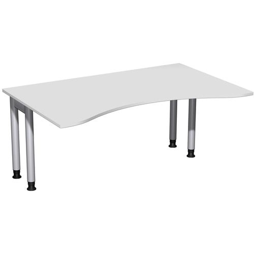 Ergo-Schreibtisch, Füße einseitig verkürzt, 4-Fuß Pro, höhenverstellbar, 680-800 x 1.600 x 1.000 mm (HxBxT), Gestell silber, Dekor Ahorn