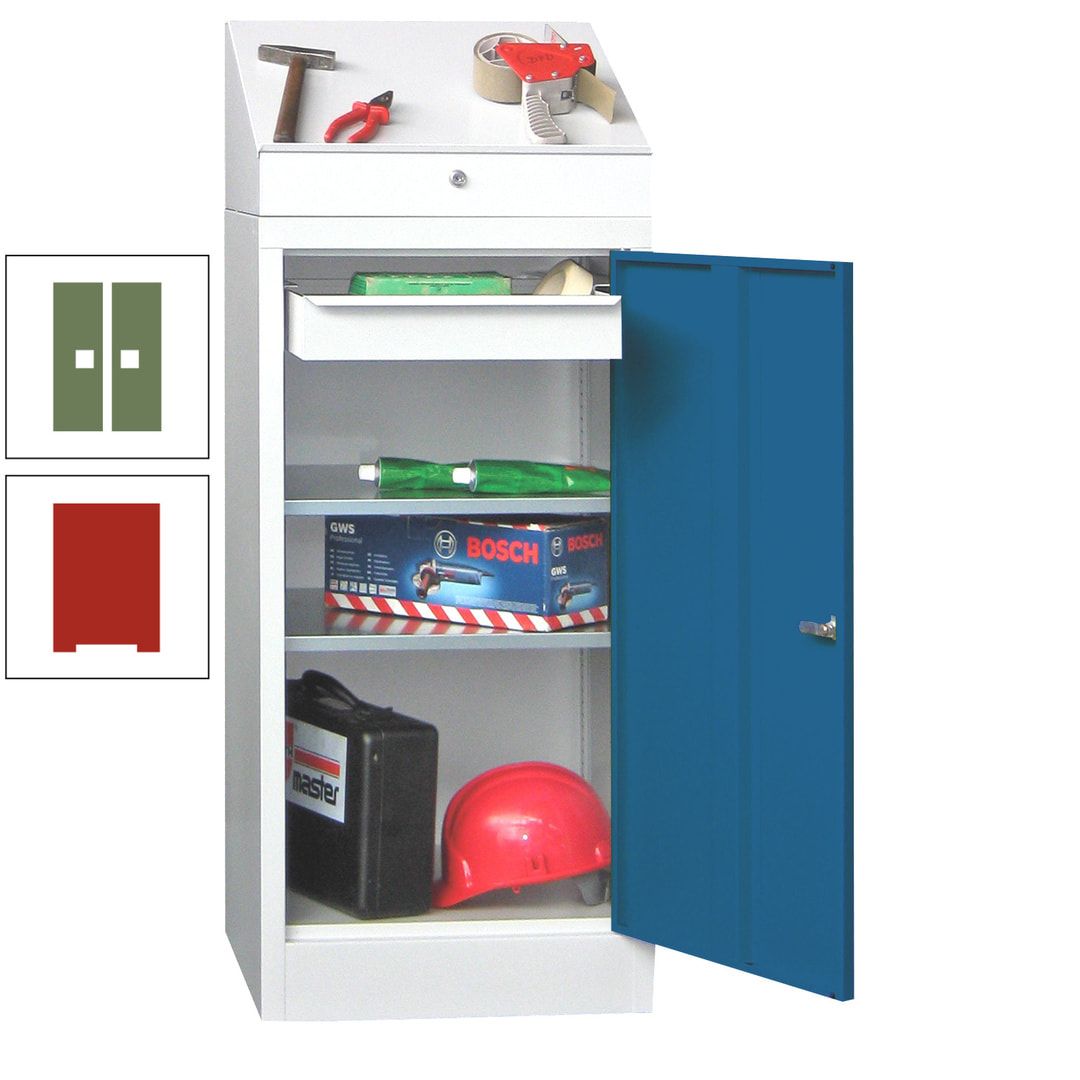 Stehpult mit Schrank - Vollblechtür - 1 Einlegeboden, 1 Ausziehboden, 1 Schublade - 1.270x500x500 mm (HxBxT) - anthrazitgrau