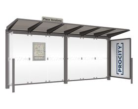 Buswartehalle - Unterstand - Fahrplankasten - Haltestellenschild - Seitenwand - Schaukasten - 2.390 x 5.000 x 1.500 mm (HxBxT) - Farbe wählbar