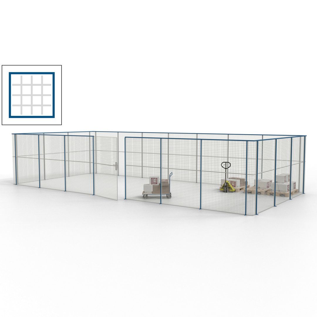 Hallentrennwand - Flügeltür, Gitter - 19 Gitterwände - 2.200 x 10.900 x 4.900 mm (HxBxT) - Perlweiß/reinorange