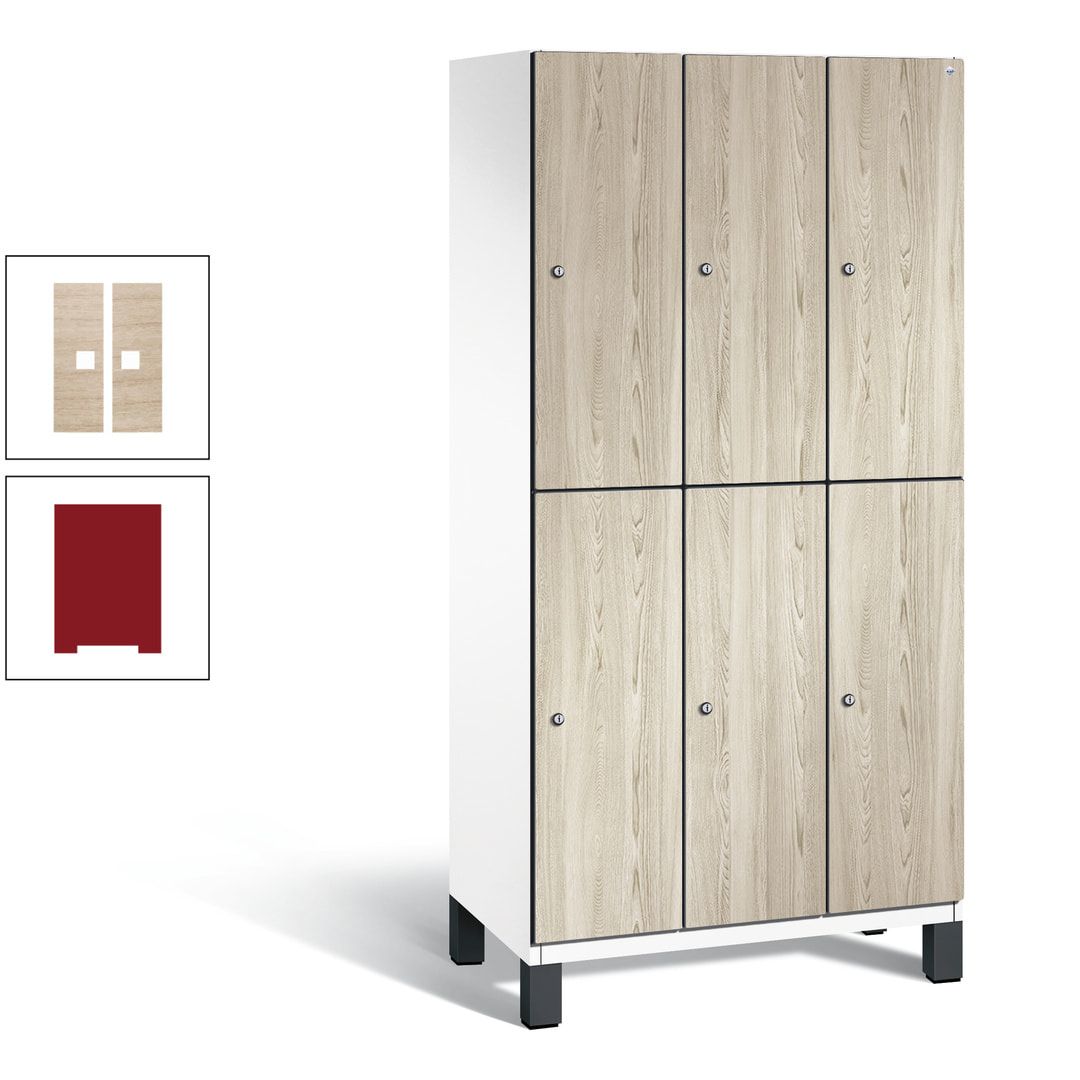 Fächerschrank, Garderobenschrank, mit Füßen, 3 Abteile, 1.980 x 900 x 525 mm (HxBxT), Korpus anthrazitgrau, Tür Donau-Ahorn