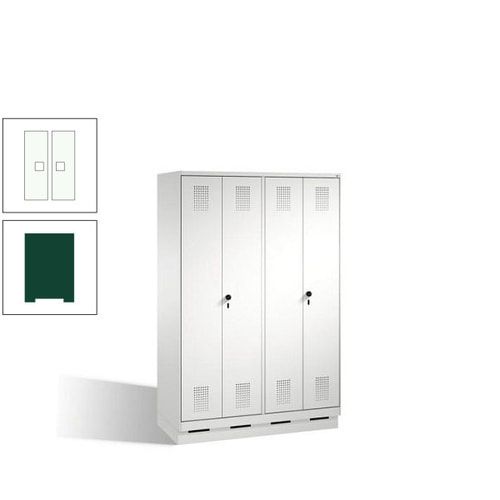 Doppel-Spind, Doppeltüren, Garderobenschrank mit Sockel, 4 Abteile a 300 mm, Korpus anthrazitgrau, Tür anthrazitgrau, 1.800 x 1.200 x 500 mm (HxBxT)