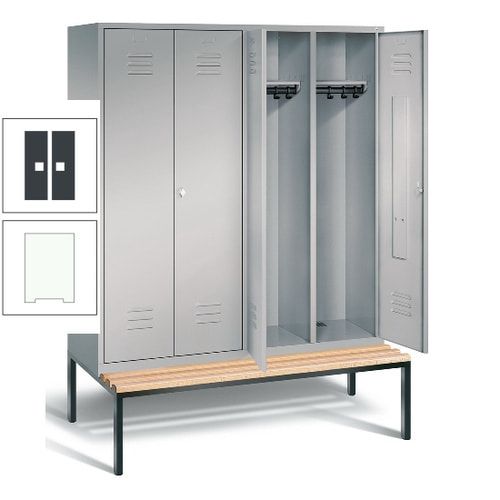 Doppel-Spindschrank, Buche Sitzbank untergebaut, 4 Abteile a 400 mm, Korpus lichtgrau, Tür anthrazitgrau, 2.090 x 1.590 x 815 mm (HxBxT)