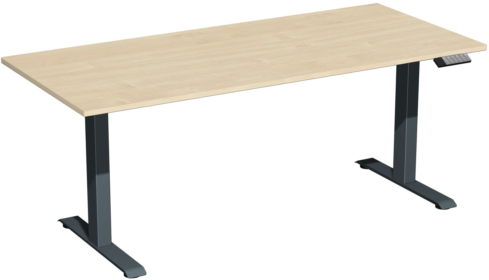 Schreibtisch, Elevate Basic, elektronisch höhenverstellbar, 730 - 1.230 x 1.200 x 800 mm (HxBxT), Gestell anthrazit, Dekor Ahorn
