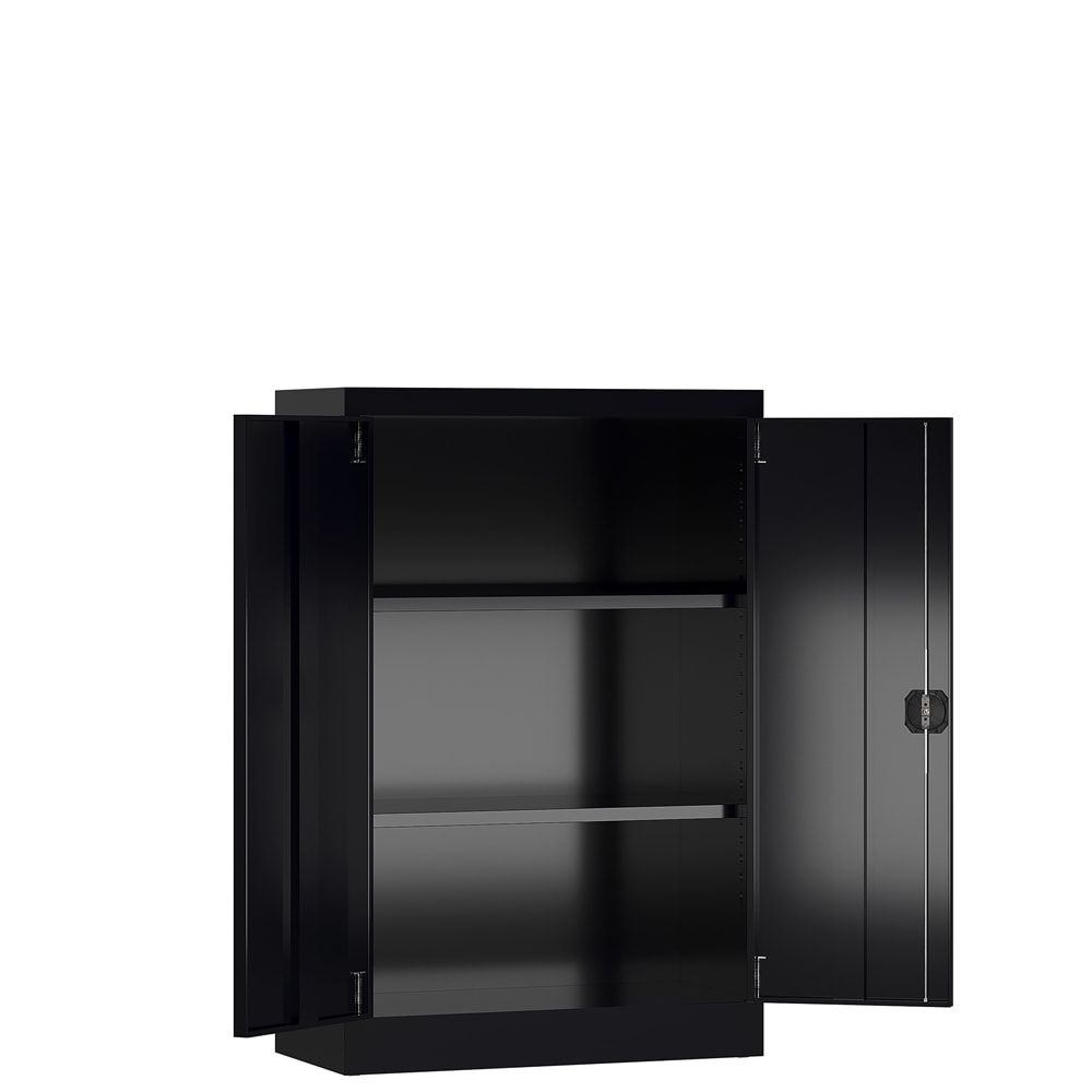 Aktenschrank, Büroschrank, abschließbar, Flügeltüren, 2 Fachböden, 1.200 x 800 x 380 mm (HxBxT), Stahl, Korpus und Türen lichtgrau