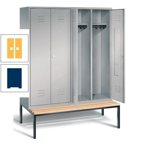 Doppel-Spindschrank, Buche Sitzbank untergebaut, 4 Abteile a 400 mm, Korpus lichtgrau, Tür anthrazitgrau, 2.090 x 1.590 x 815 mm (HxBxT)