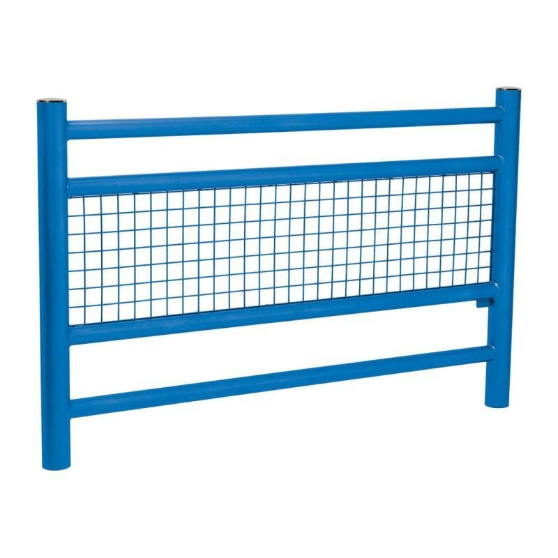 Geländer 2 Stahlrohre und Gitter - 1.000 x 1.572 mm - Pfosten mit Edelstahlkopf - Farbe enzianblau - Außengeländer Systemgeländer