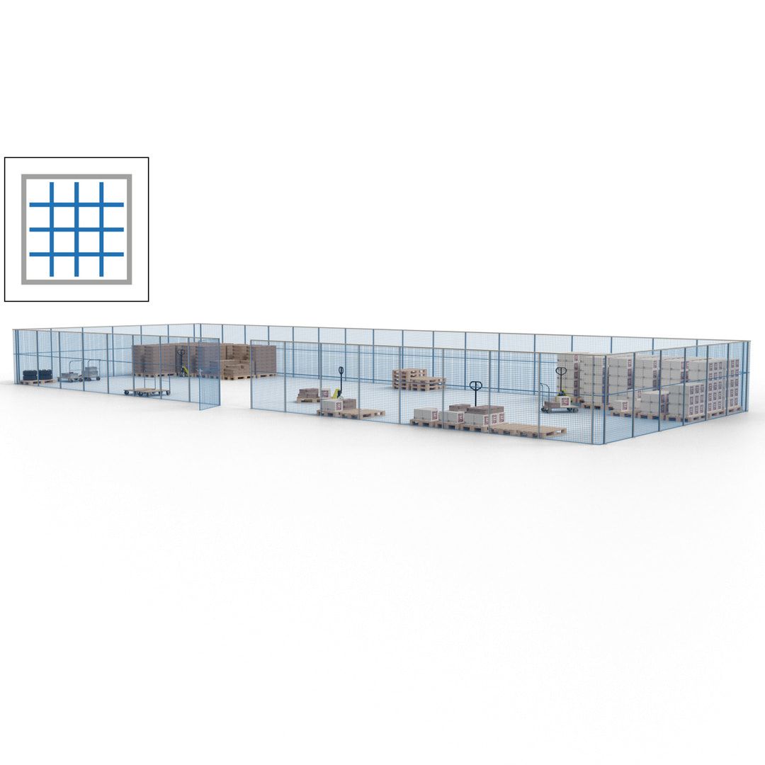 Maschinen Schutzgitter - Hallentrennwand - Sicherheitszaun - Tür - 69 m - 2.200 x 19.900 x 15.400 mm (HxBxT) - enzianblau