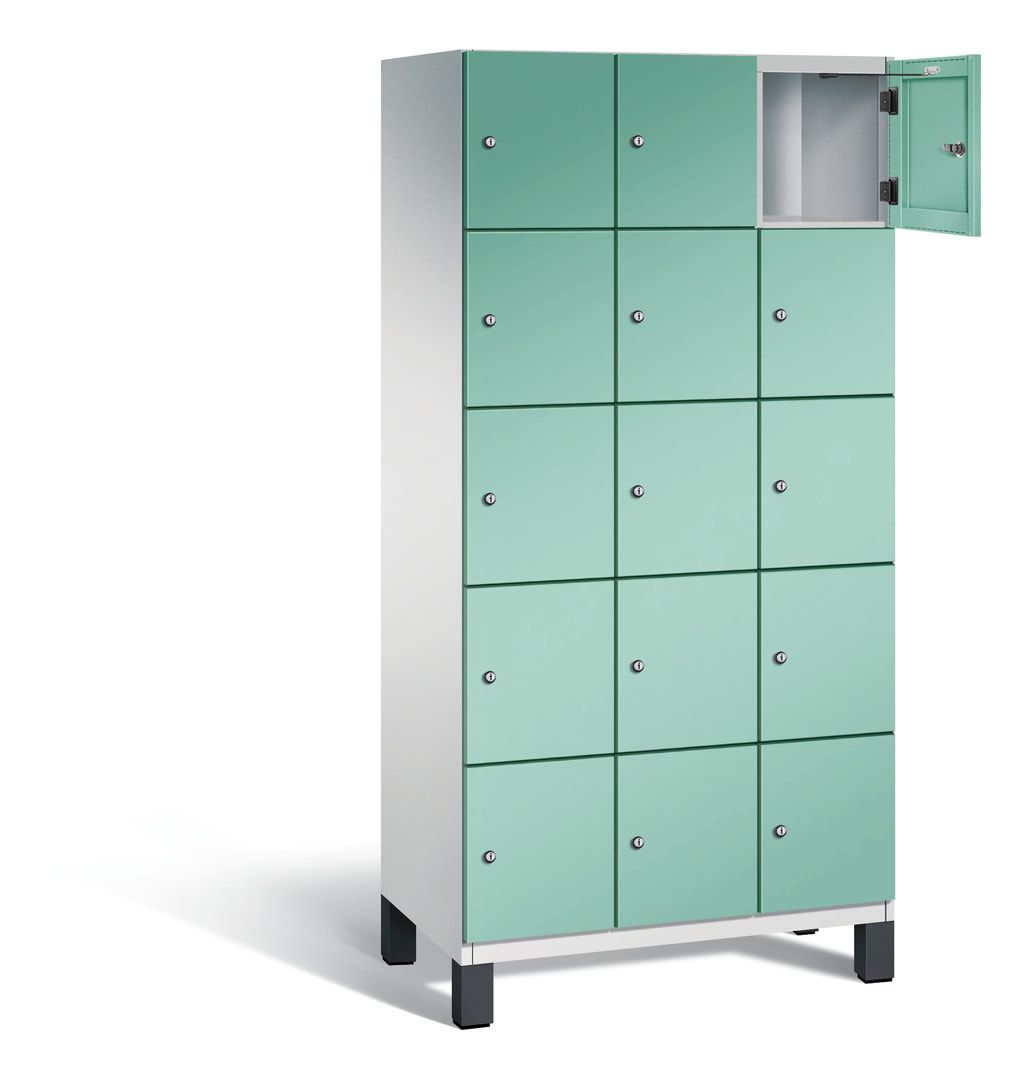 Fächerschrank, Stahlschrank, 15 Fächer, Türöffnungsbegrenzer, Füße, 1.980 x 900 x 525 mm (HxBxT), Korpus anthrazitgrau, Front anthrazitgrau