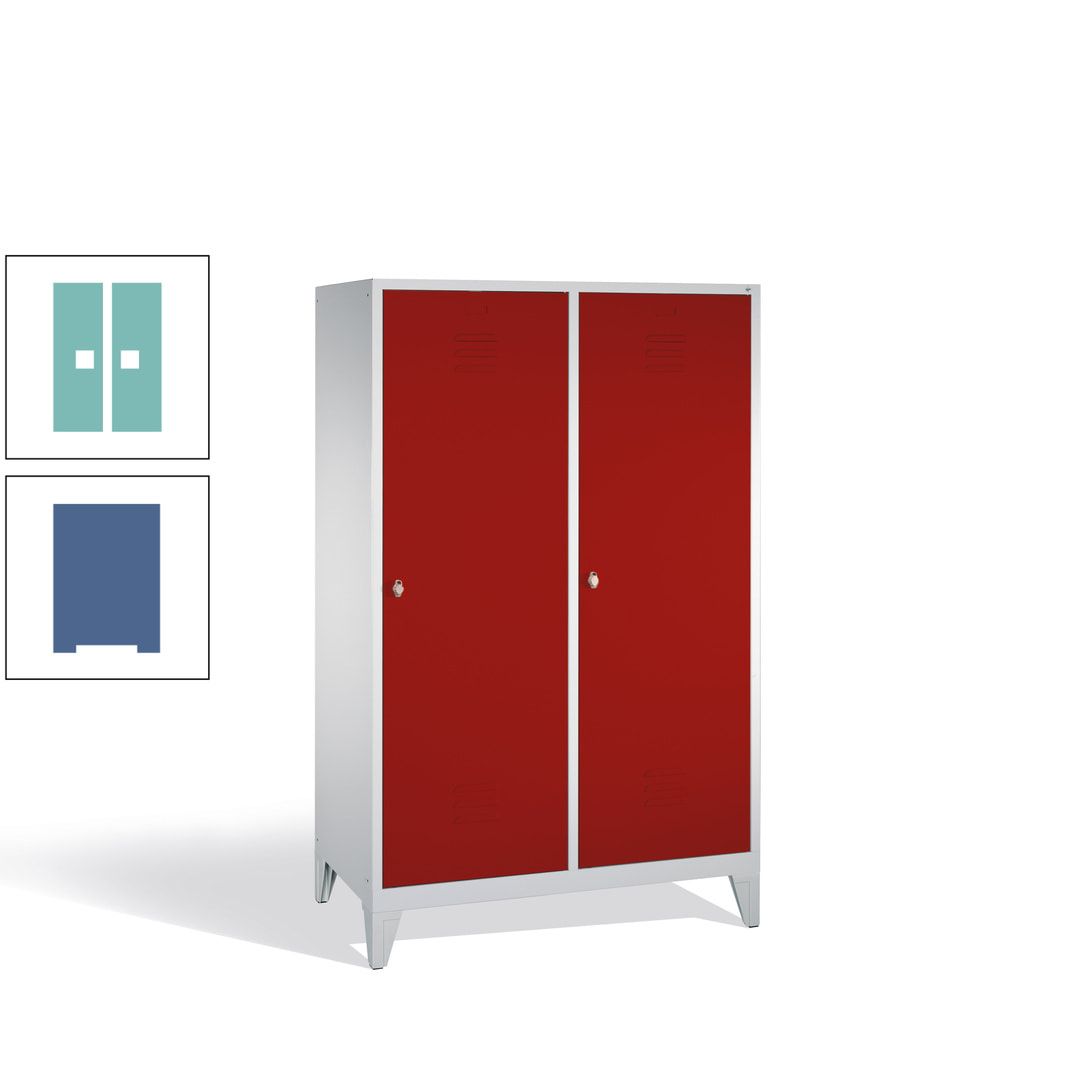 Doppel-Spind mit 2 Großtüren, Garderobenschrank mit Füßen, 4 Abteile a 300 mm, Korpus anthrazitgrau, Tür anthrazitgrau, 1.850 x 1.190 x 500 mm (HxBxT)