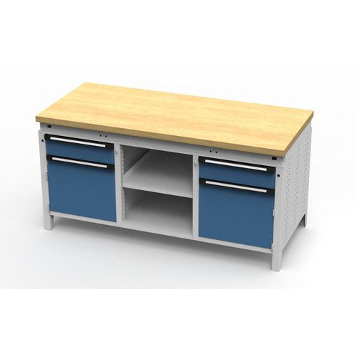OTTOKIND Werkbank - bündig Arbeitsplatte - 850 x 1.695 x 750 mm (HxBxT) - 2 Schubladen - 2 Schränke - 2 Ablageböden - lichtgrau
