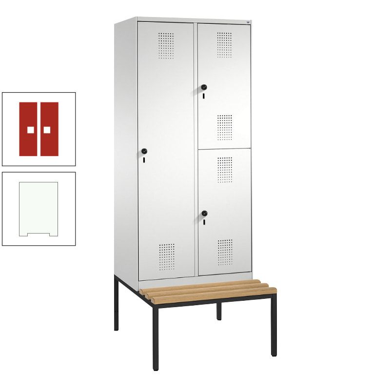 Garderobenschrank, Spind ein- und doppelstöckig Sitzbank, 2 Abteile, 3 Fächer, 2.090 x 800 x 500 mm (HxBxT), Front anthrazitgrau, Korpus anthrazitgrau